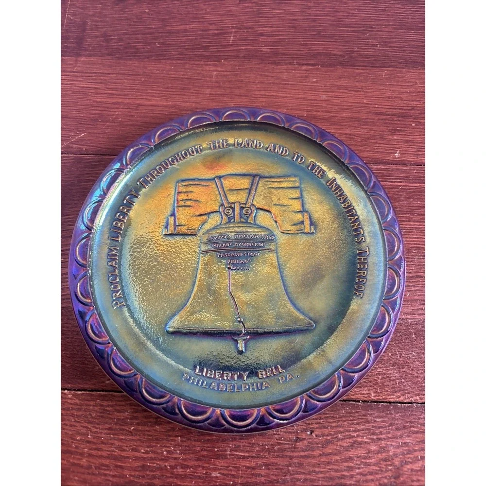 Liberty Bell Plate Blue Carnival Indiana Glass  8
